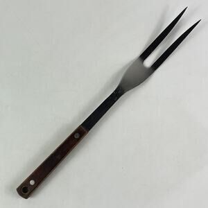 Vintage Stainless Japan Carving Fork Wood Handle Two Prong BBQ Kitchen Utensil